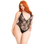 Тедди Leg Avenue Floral lace deep-V teddy, 1X/2X, черное, кружевное, открытая спина, высокие трусики