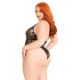 Тедди Leg Avenue Floral lace deep-V teddy, 1X/2X, черное, кружевное, открытая спина, высокие трусики