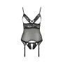 Корсет с открытой грудью Passion DIABOLINA CORSET S/M, black, пажи, трусики, полупрозрачный
