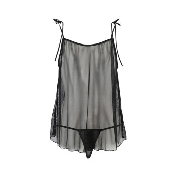 Сорочка прозрачная беби-долл Passion MELANIA CHEMISE L/XL, black, трусики, на тонких бретелях