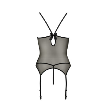 Корсет с пажами Passion MELANIA CORSET S/M, black, трусики, полупрозрачный