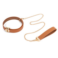Ошейник с поводком LOCKINK Tied Collar with Leash Set, коричневый, цепь с кожаной петлей и карабином