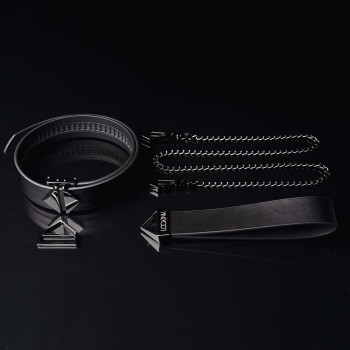 Нашийник з повідцем LOCKINK Tied Collar with Leash Set, чорний, ланцюг зі шкіряною петлею та карабіном