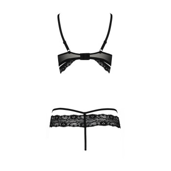 Комплект белья Passion Exclusive SARIA SET OpenBra L/XL, black, стрэпы, откртый лиф, стринги