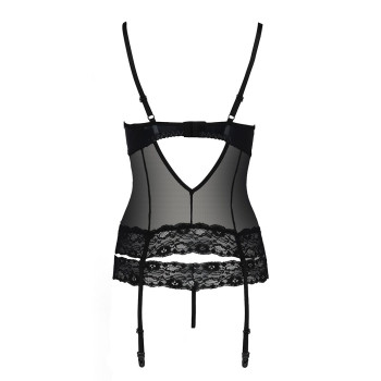 Корсет с открытой грудью Passion Exclusive NORTH CORSET XXL/XXXL, black, пажи, трусики, шнуровка