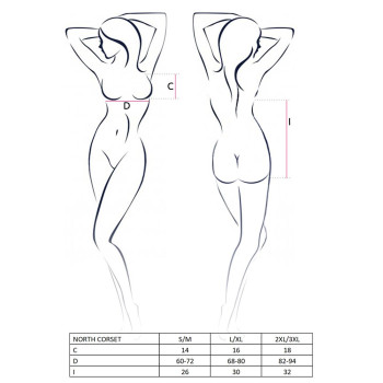 Корсет с открытой грудью Passion Exclusive NORTH CORSET XXL/XXXL, black, пажи, трусики, шнуровка
