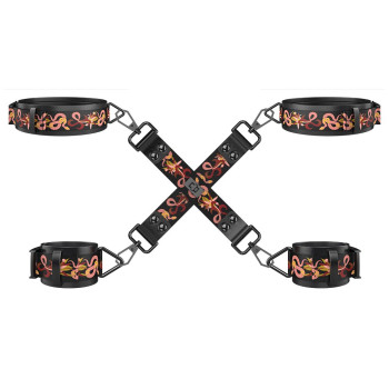 БДСМ-набір LOCKINK The Flowering Serpent Bondage Set, чорний, з малюнком у вигляді змій, 7 предметів