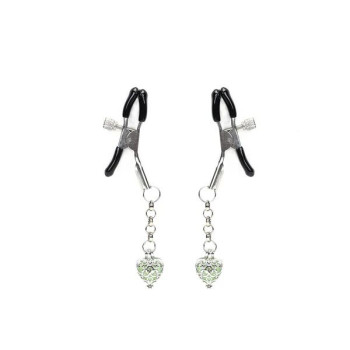 Затискачі для сосків із сердечком Liebe Seele Glow-in-dark Nipple Clamps Green, світяться в темряві