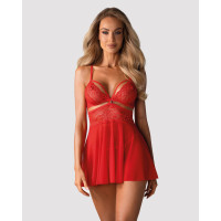 Бебі-дол Obsessive 838-BAB-3 babydoll & thong, L/XL, червоний, мереживний ліф, стрінги в комплекті