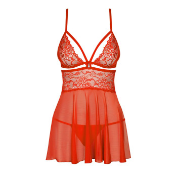 Бебі-дол Obsessive 838-BAB-3 babydoll & thong, L/XL, червоний, мереживний ліф, стрінги в комплекті