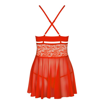 Бебі-дол Obsessive 838-BAB-3 babydoll & thong, 2XL/3XL, червоний, мереживний ліф, стрінги в комплекті
