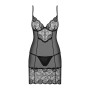 Сорочка Obsessive Alluria chemise & thong, S/M, чорна, мереживо+мікросітка, стрінги в комплекті