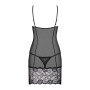 Сорочка Obsessive Alluria chemise & thong, L/XL, чорна, мереживо+мікросітка, стрінги в комплекті