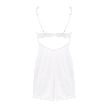 Сорочка Obsessive Amor Blanco underwire chemise & thong, S/M, біла, мереживний ліф, стрінги в наборі