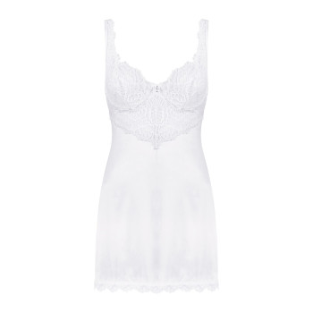 Сорочка Obsessive Amor Blanco underwire chemise & thong,L/XL, біла, мереживний ліф, стрінги в наборі