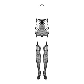 Бодістокінг Obsessive Bodystocking F240, S/M/L, чорний, мереживний малюнок, імітація боді з панчохами