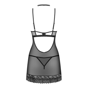 Сорочка Obsessive Donarella chemise & thong, XL/2XL, мереживний ліф, чокер та стрінги в комплекті