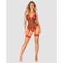 Корсет Obsessive Jollymore corset, XS/S, у клітинку, з мереживом, пажі для панчіх, стрінги в комплекті