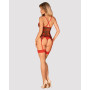 Корсет Obsessive Jollymore corset, XS/S, у клітинку, з мереживом, пажі для панчіх, стрінги в комплекті