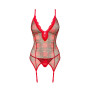 Корсет Obsessive Jollymore corset, XS/S, у клітинку, з мереживом, пажі для панчіх, стрінги в комплекті