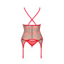 Корсет Obsessive Jollymore corset, XS/S, у клітинку, з мереживом, пажі для панчіх, стрінги в комплекті