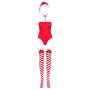Тедді Obsessive Kissmas teddy, S/M, червоне, без бретелей, чокер, панчохи та шапка з помпоном у наборі