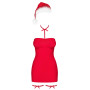 Сорочка Obsessive Kissmas chemise, L/XL, червона, чокер, гартери та шапочка з помпоном у комплекті