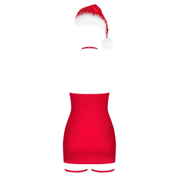 Сорочка Obsessive Kissmas chemise, L/XL, червона, чокер, гартери та шапочка з помпоном у комплекті