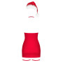 Сорочка Obsessive Kissmas chemise 2XL/3XL, червона, чокер, гартери та шапочка з помпоном у комплекті