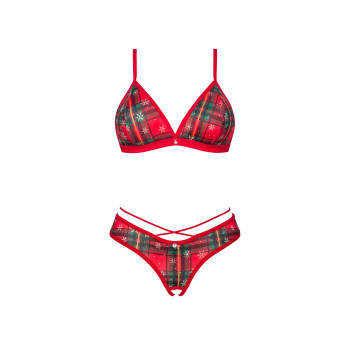 Комплект Obsessive Ms Merrilo 2-pcs set, M/L, м’який бюстгальтер та трусики з доступом і з помпоном