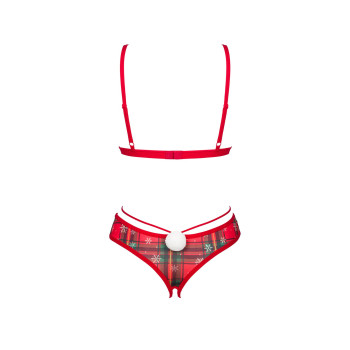 Комплект Obsessive Ms Merrilo 2-pcs set, M/L, м’який бюстгальтер та трусики з доступом і з помпоном