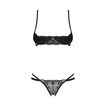 Комплект Obsessive Nutris 2-pcs crotchless set, XS/S, ліф з відкритими чашками, трусики з доступом