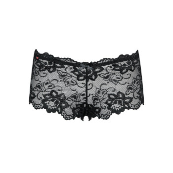 Трусики-шортики Obsessive Idillia shorties, L/XL, чорні, мереживні, з низькою посадкою