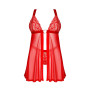 Бебі-дол Obsessive Elianes babydoll & thong, XL/2XL, червоний, мереживний ліф, трусики-танга в наборі