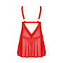 Бебі-дол Obsessive Elianes babydoll & thong, XL/2XL, червоний, мереживний ліф, трусики-танга в наборі