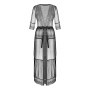 Пеньюар Obsessive Estiqua peignoir, XL/2XL, чорний, прозорий, на поясі, довжина до щиколоток