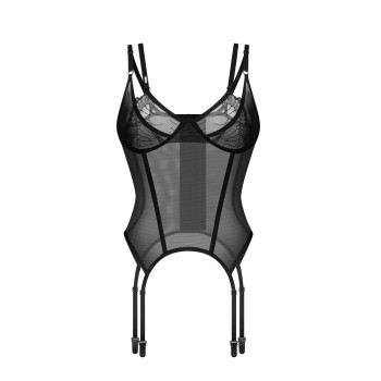 Корсет Obsessive Arrowel Black corset S/M, з підв’язками для панчіх