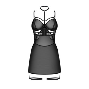 Бебі-дол Obsessive Arrowel Black chemise S/M, з декоративним чокером та гартерами