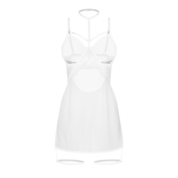 Бебі-дол Obsessive Arrowel White chemise S/M, з декоративним чокером та гартерами