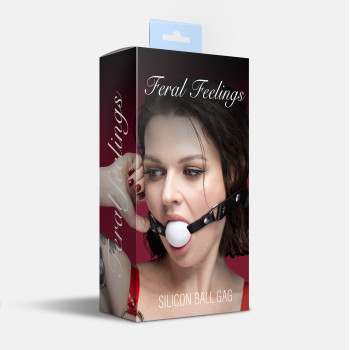 Кляп силиконовый Feral Feelings Silicon Ball Gag Black/White, черный ремень, белый шарик