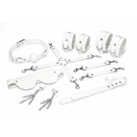 Набір Feral Feelings BDSM Kit 7 White, наручники, поножі, конектор, маска, падл, кляп, затискачі