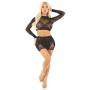 Блестящий комплект кроп-топ и юбка Leg Avenue Rhinestone One Size, Black, длинный рукав
