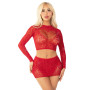 Блестящий комплект кроп-топ и юбка Leg Avenue Rhinestone One Size, Red, длинный рукав