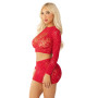 Блестящий комплект кроп-топ и юбка Leg Avenue Rhinestone One Size, Red, длинный рукав
