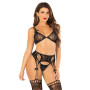 Комплект лиф, трусики, пояс с чулками Leg Avenue One Size, Black