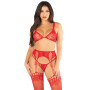 Комплект лиф, трусики, пояс с чулками Leg Avenue One Size, Red