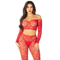 Комплект топ и леггинсы Leg Avenue Off The Shoulder, One Size, Red, длинный рукав