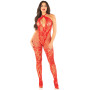 Бодістокінг з глибоким декольте Leg Avenue Seamless Net and Lace Lingerie Jumpsuit One Size, Red
