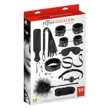 Набор для BDSM все-в-одном Fetish Tentation SM Bondage Box in vegan leather, 10 предметов