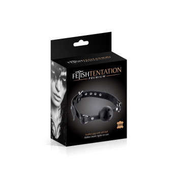 Воздухопроницаемый кляп Fetish Tentation Premium Leather gag with stiff ball, кожаный ремешок